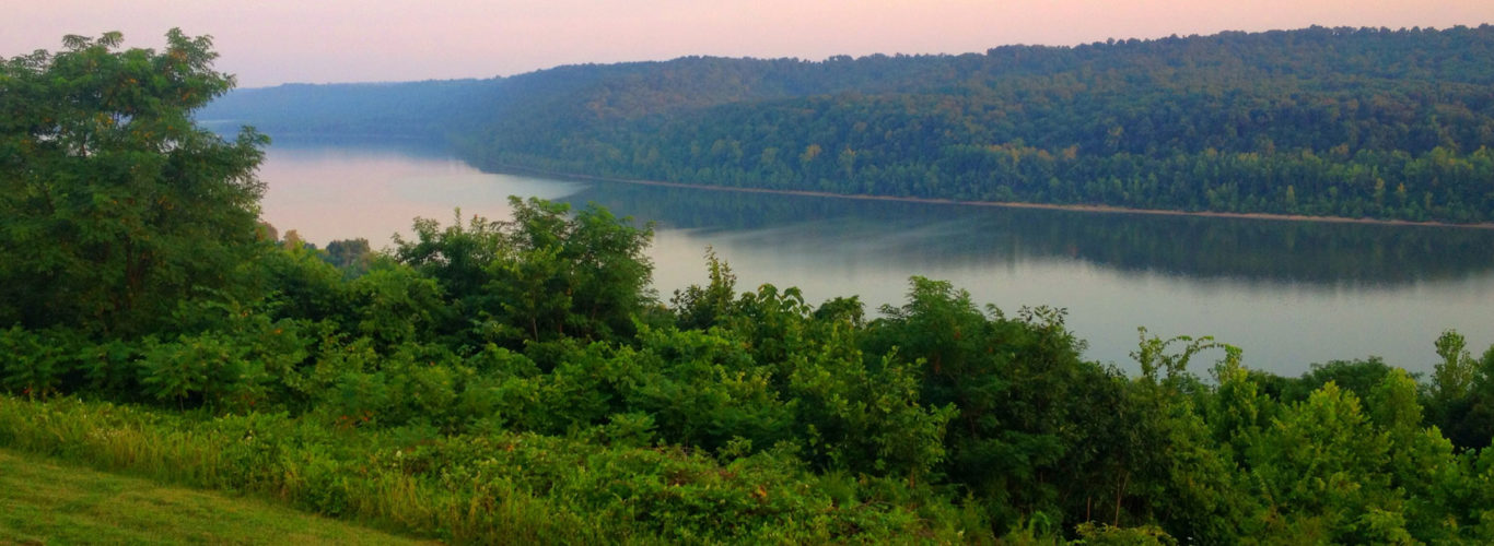 Boone County, Ky looking over vegetation at the Ohio River on a misty sunrise
